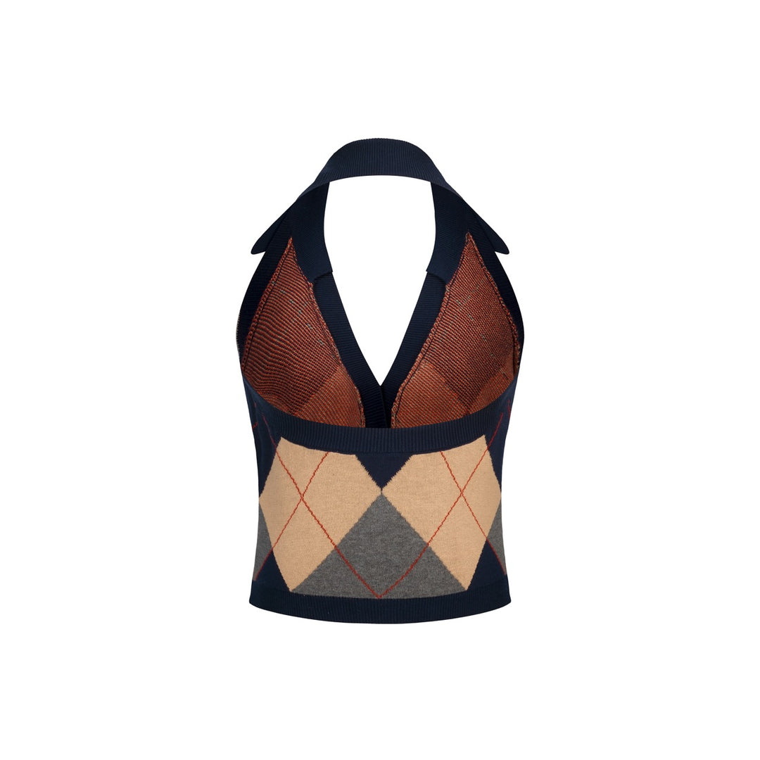 Women's Dark Blue 70s Classic Collegiate Halter Knit Vest
