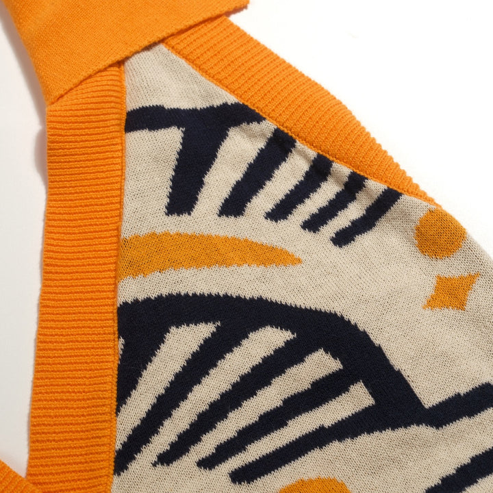 Women's Orange 70s Geometric Sun Jacquard Halter Knit Vest