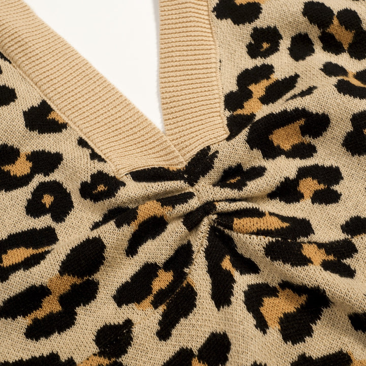 Women's Light Khaki 70s Leopard Jacquard Halter Knit Vest