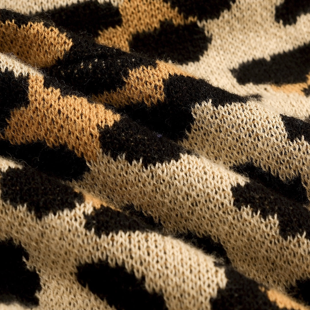 Women's Light Khaki 70s Leopard Jacquard Halter Knit Vest