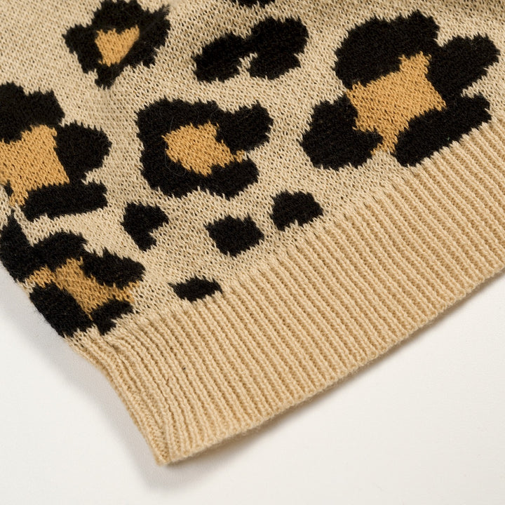 Women's Light Khaki 70s Leopard Jacquard Halter Knit Vest
