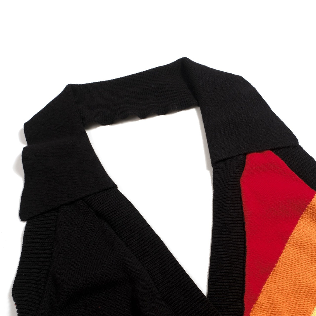 Women's Black Retro Pop Rainbow Halter Knit Vest