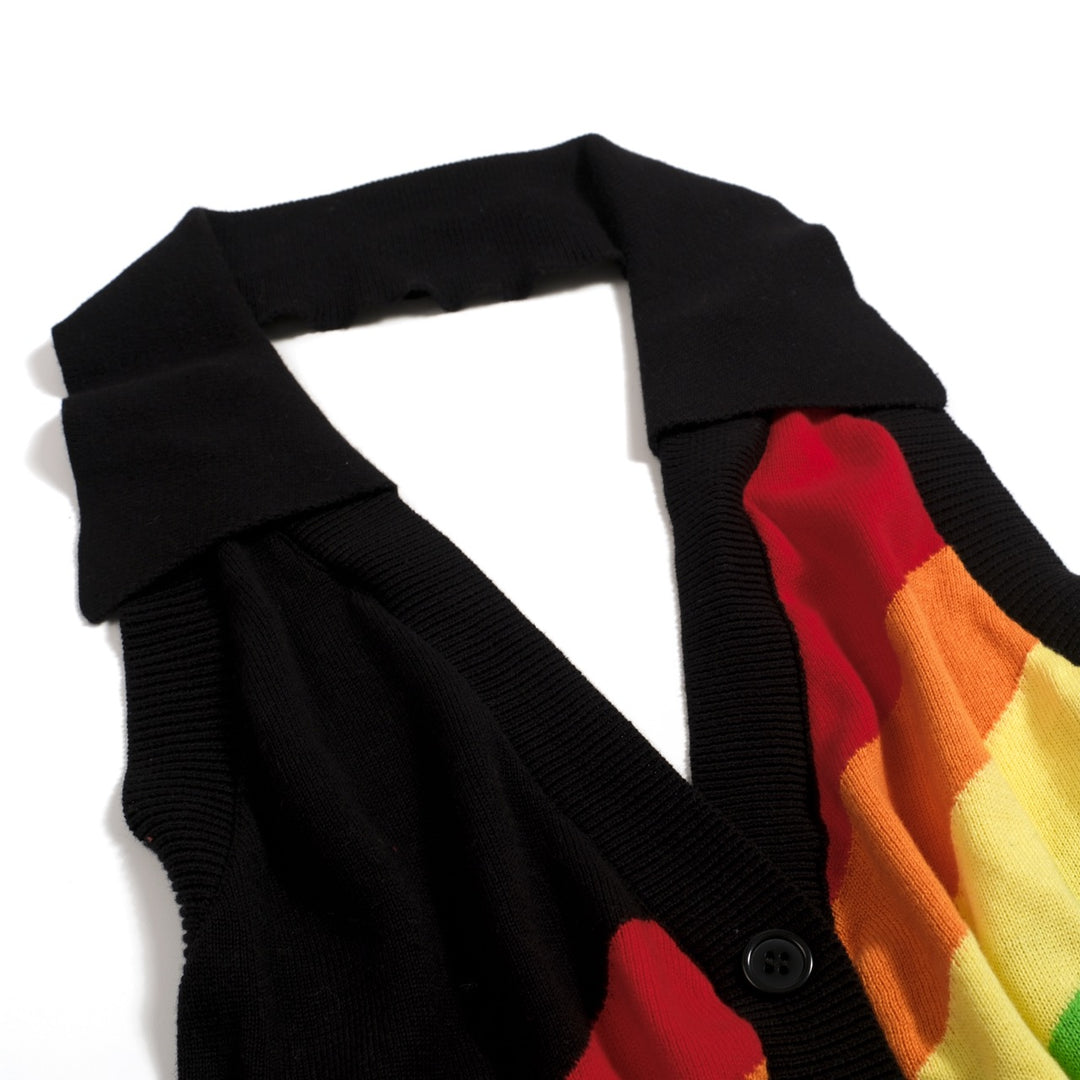 Women's Black Retro Pop Rainbow Halter Knit Vest