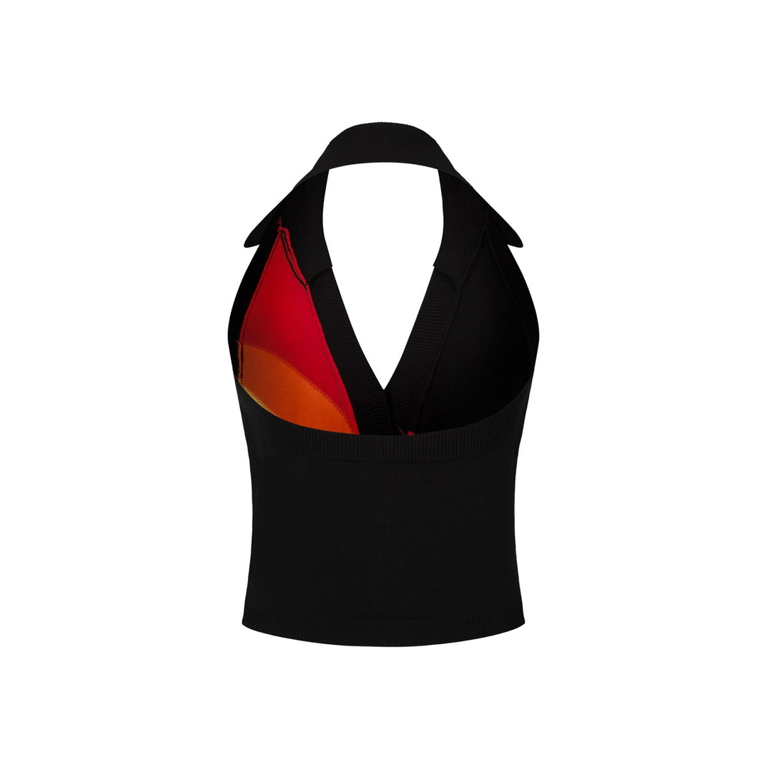 Women's Black Retro Pop Rainbow Halter Knit Vest