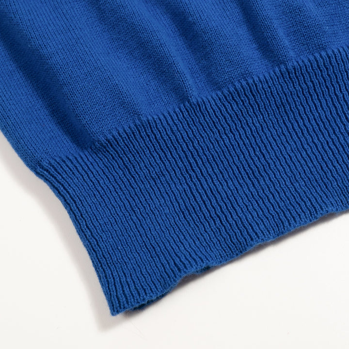 T-shirt tricoté à col en V pour femme, bleu, broderie florale années 70