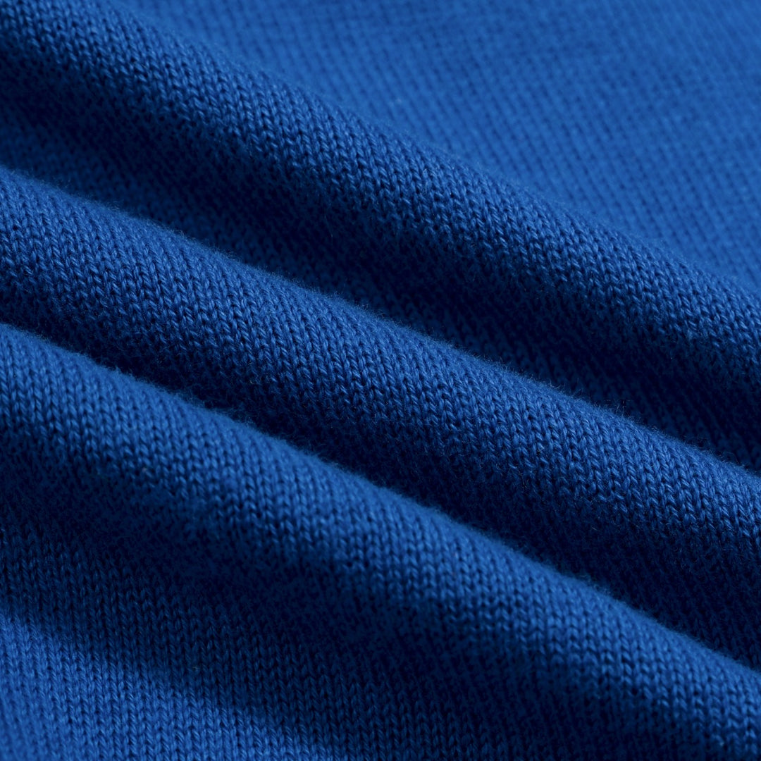 T-shirt tricoté à col en V pour femme, bleu, broderie florale années 70