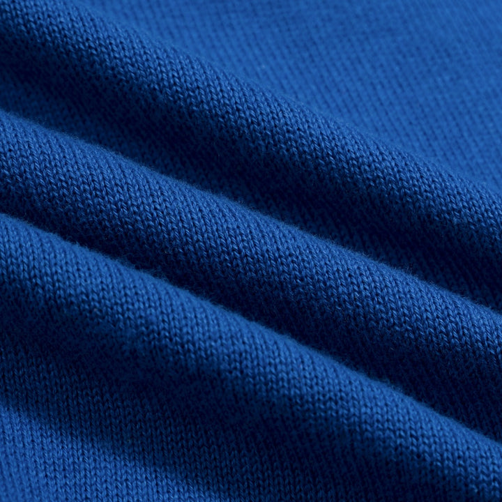 T-shirt tricoté à col en V pour femme, bleu, broderie florale années 70