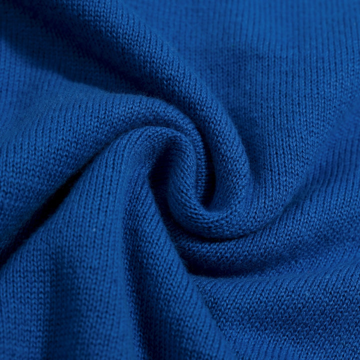 T-shirt tricoté à col en V pour femme, bleu, broderie florale années 70