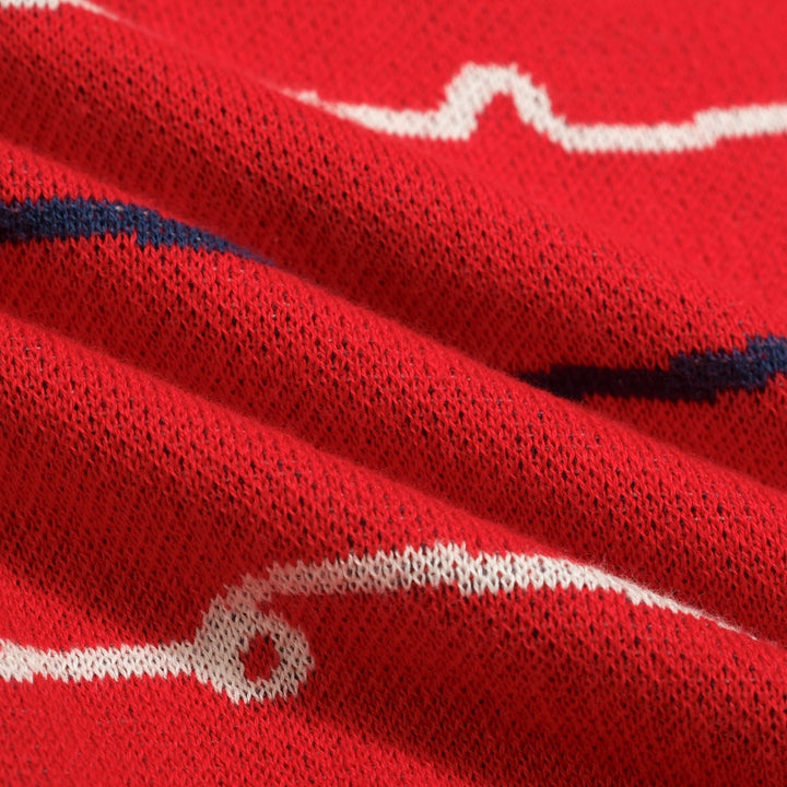 T-shirt tricoté rouge rétro pour femme avec broderie poisson amusante