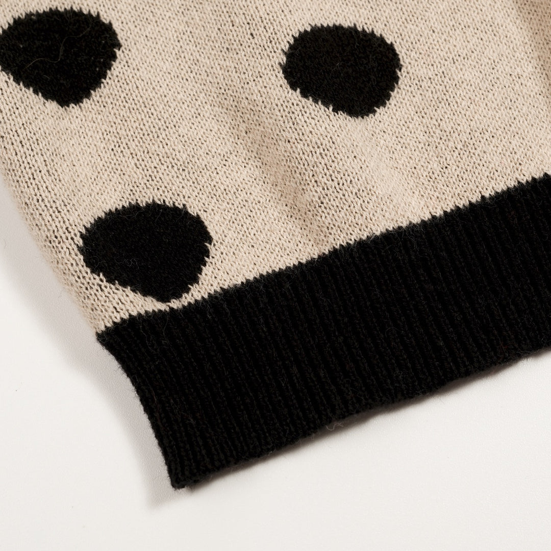 Cardigan T-shirt en maille à pois jacquard des années 70 pour femme, kaki, avec ceinture à nouer
