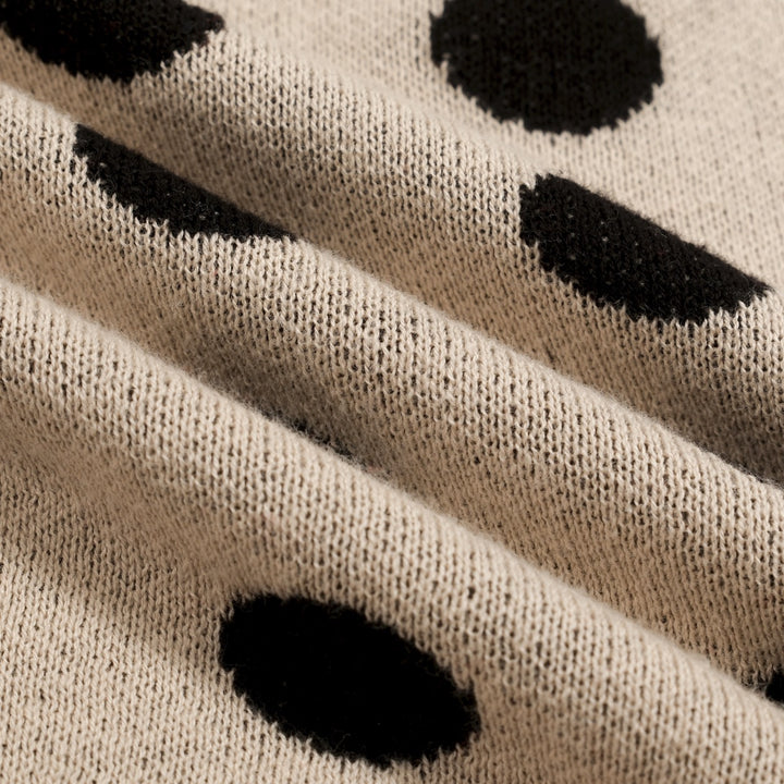 Cardigan T-shirt en maille à pois jacquard des années 70 pour femme, kaki, avec ceinture à nouer