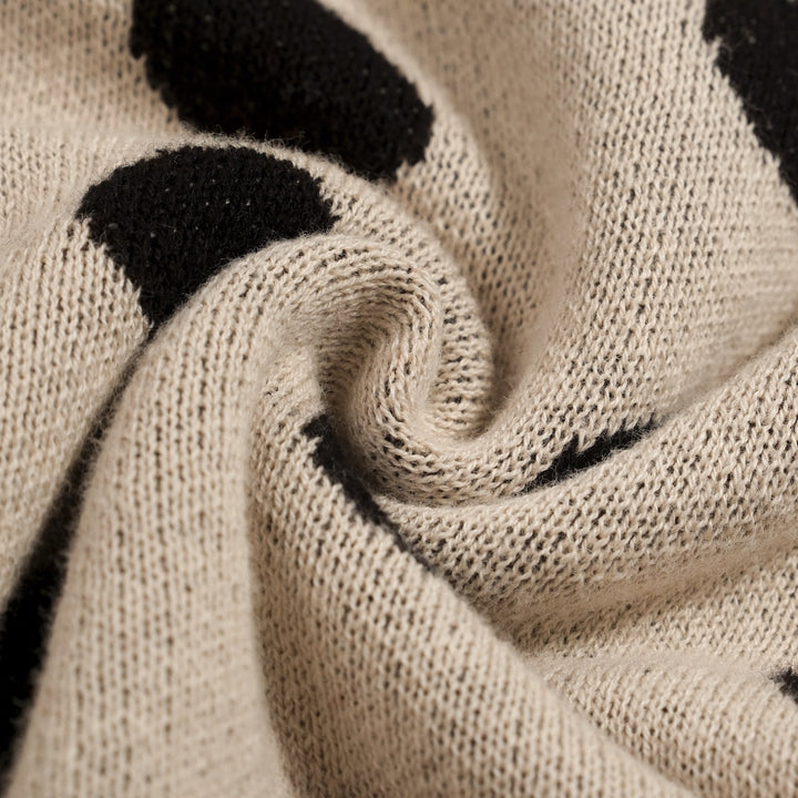 Cardigan T-shirt en maille à pois jacquard des années 70 pour femme, kaki, avec ceinture à nouer