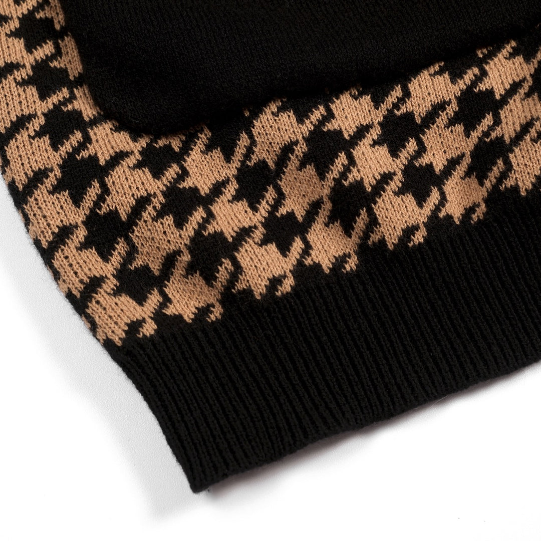 Maglia Cardigan Donna in Jacquard Pied de Poule Anni '70 con Cintura in Vita, Colore Kaki