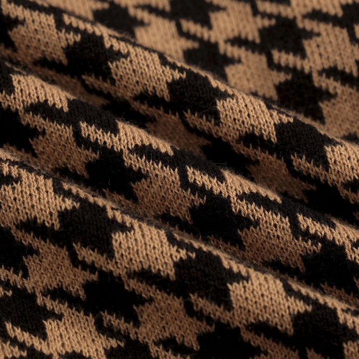 Maglia Cardigan Donna in Jacquard Pied de Poule Anni '70 con Cintura in Vita, Colore Kaki