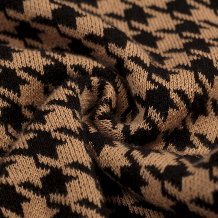 Maglia Cardigan Donna in Jacquard Pied de Poule Anni '70 con Cintura in Vita, Colore Kaki