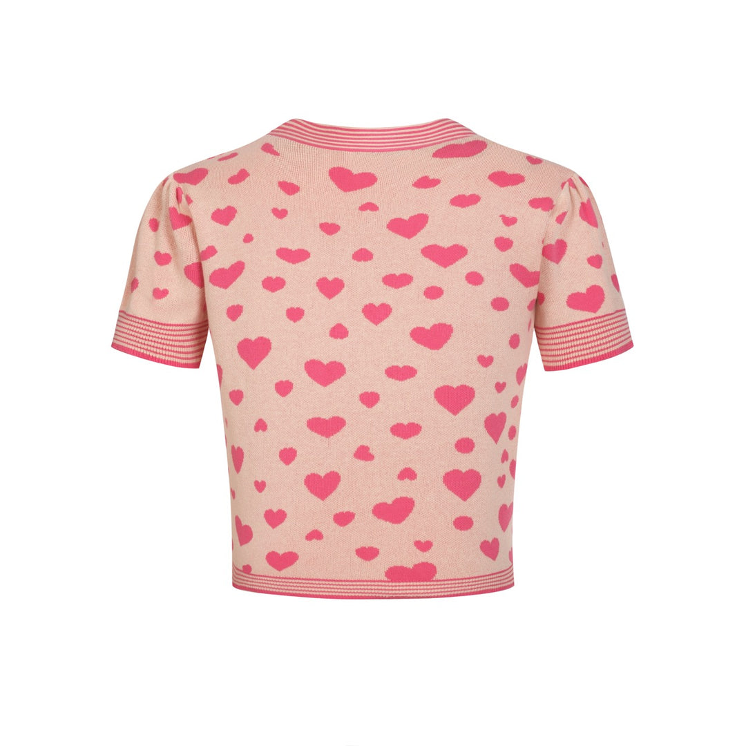 Dame Aprikos Fransk Hjerte Sløjfe Strik Cardigan T-shirt - Kort Længde