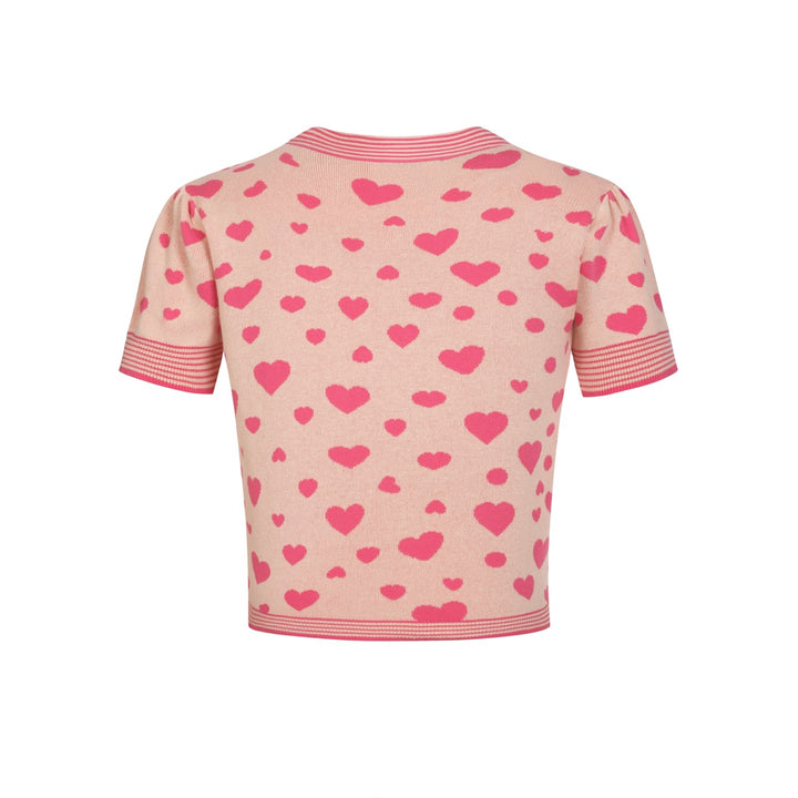 Dame Aprikos Fransk Hjerte Sløjfe Strik Cardigan T-shirt - Kort Længde