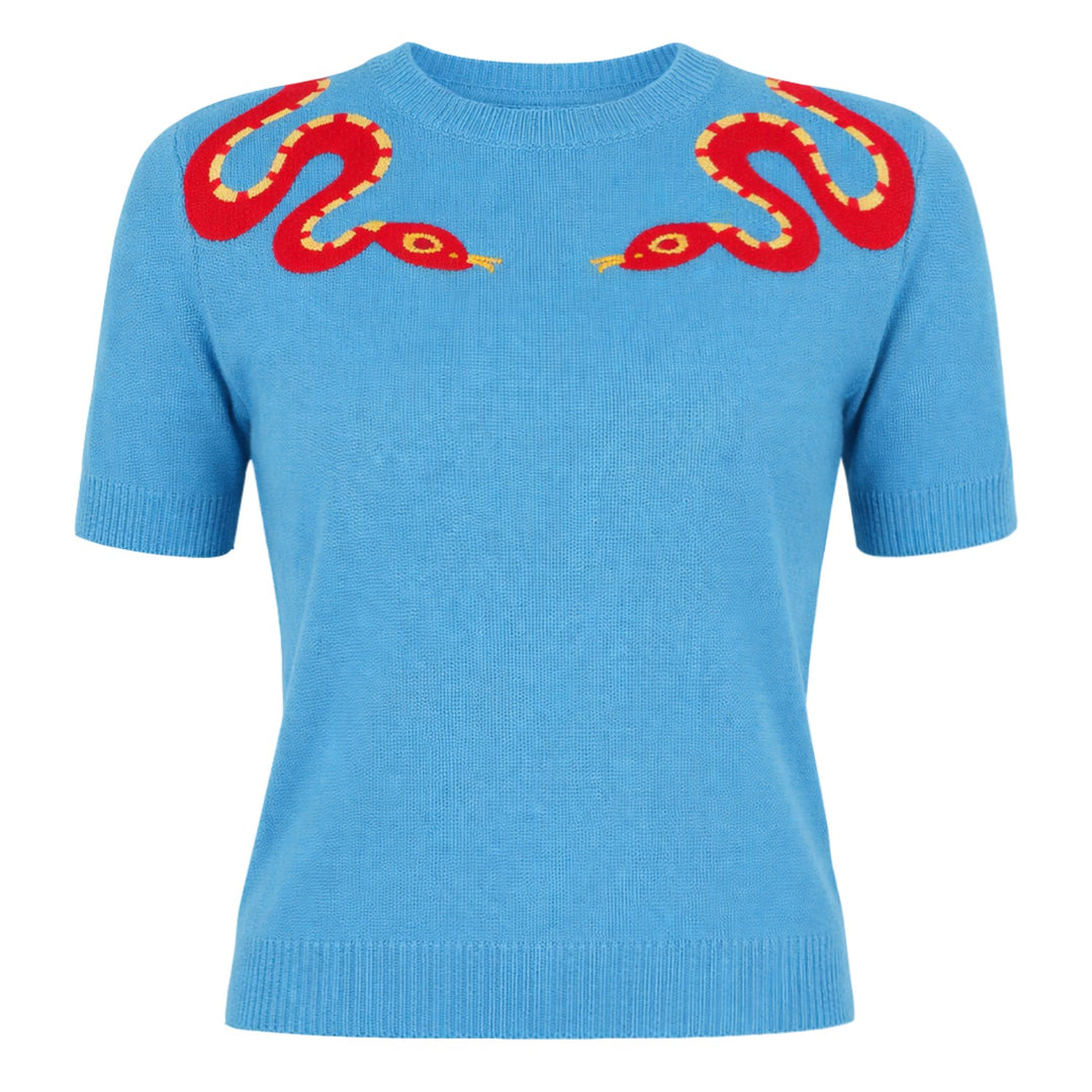 Rosa Cheetah jacquardstickad T-shirt för kvinnor - Beskuren längd