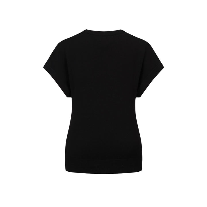 Women's Black Retro Pop Sporty Batwing Sleeve Knit T-Shirt