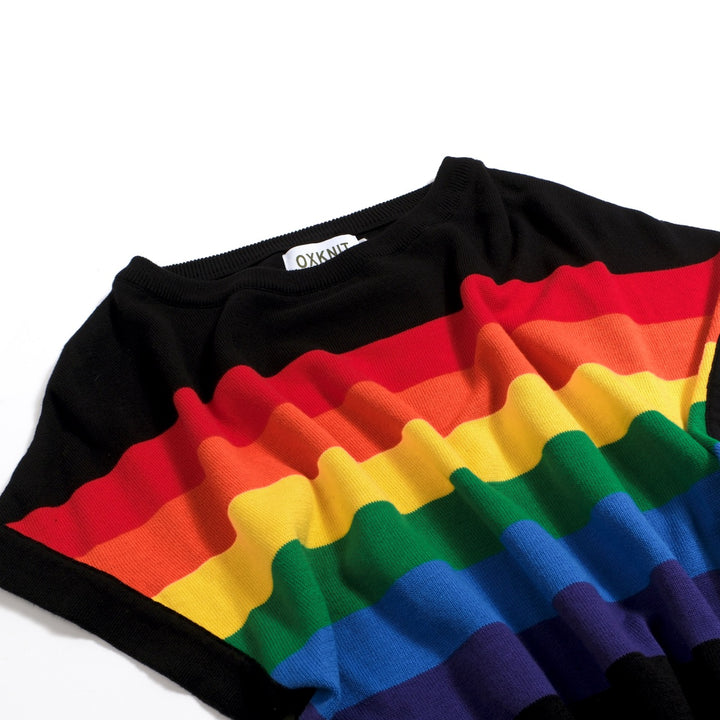Women's Black Retro Pop Sporty Batwing Sleeve Knit T-Shirt