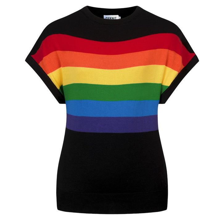 Women's Black Retro Pop Sporty Batwing Sleeve Knit T-Shirt