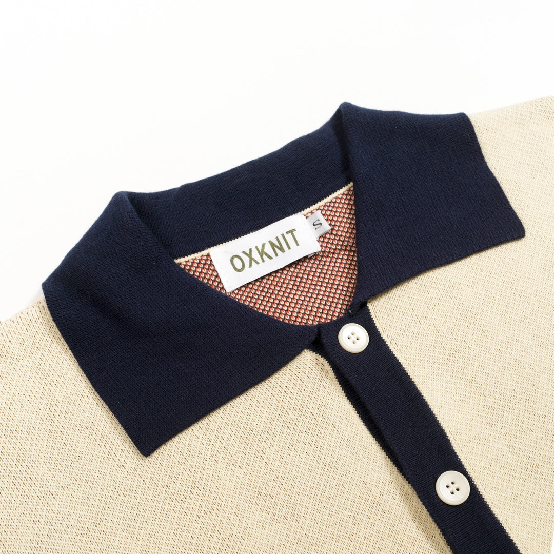 Heren Apricot Retro Safari Resort Stijl Polo Kraag Gebreid Vest T-Shirt