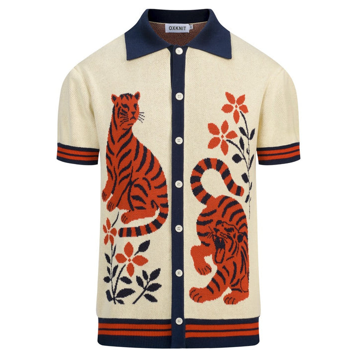 Heren Apricot Retro Safari Resort Stijl Polo Kraag Gebreid Vest T-Shirt