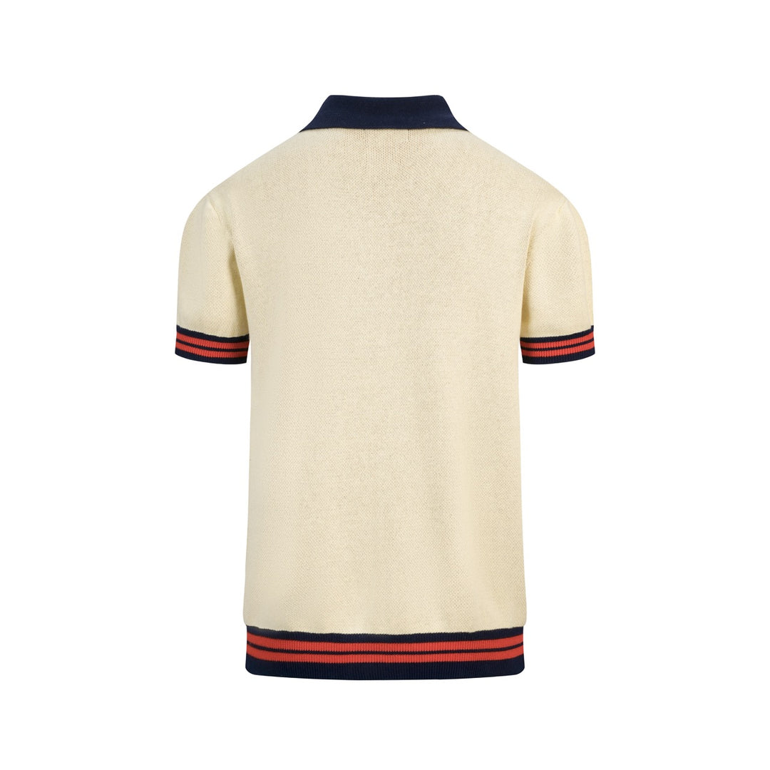 Heren Apricot Retro Safari Resort Stijl Polo Kraag Gebreid Vest T-Shirt