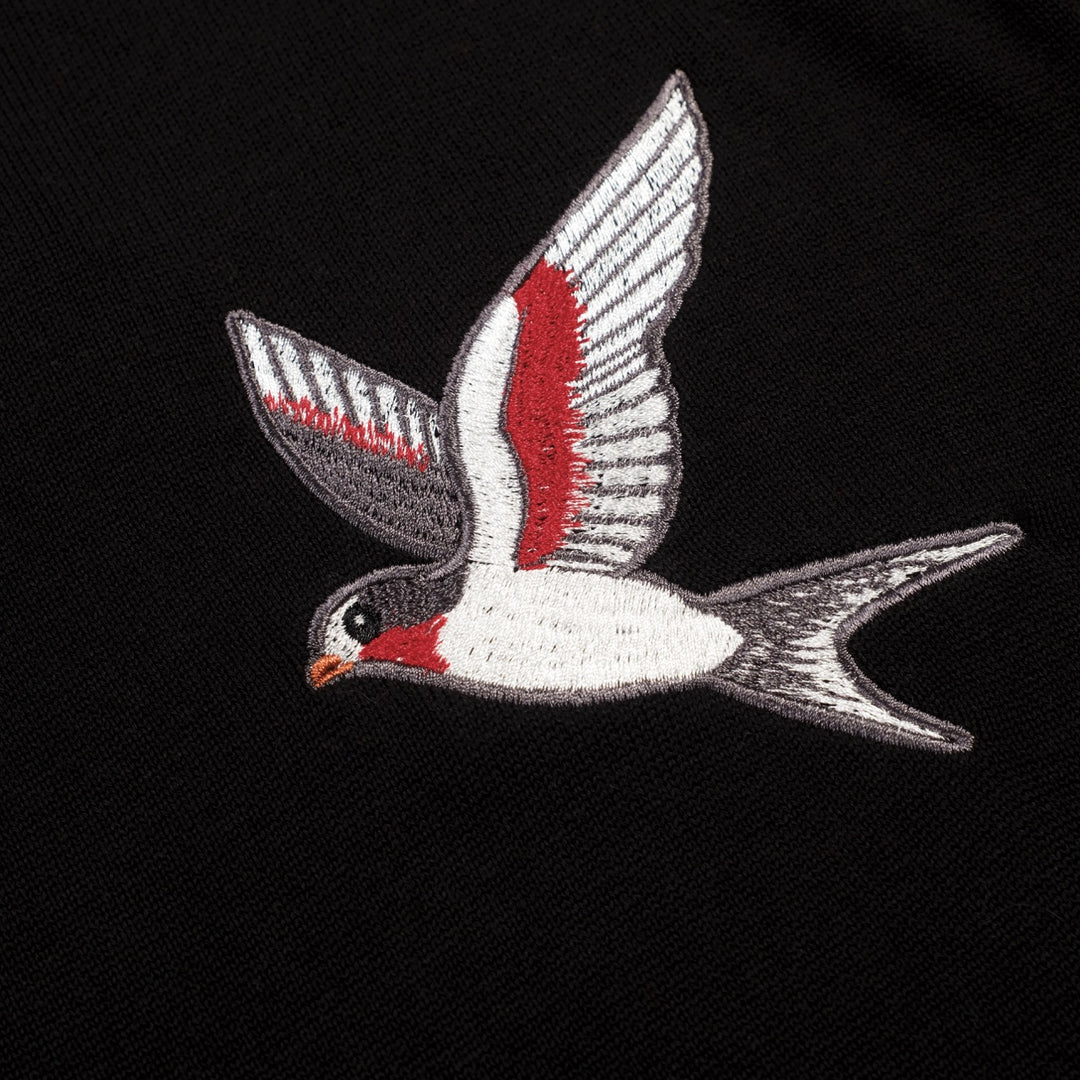 Men's Black Retro Minimalist Bird Embroidery Crewneck Knit T-Shirt