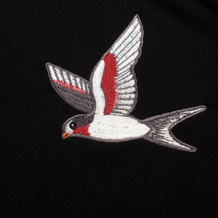 Men's Black Retro Minimalist Bird Embroidery Crewneck Knit T-Shirt