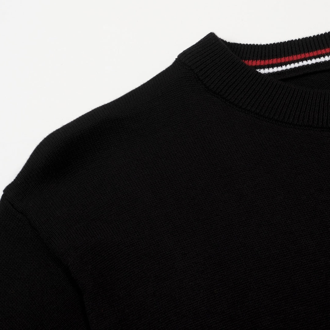 Men's Black Retro Minimalist Bird Embroidery Crewneck Knit T-Shirt
