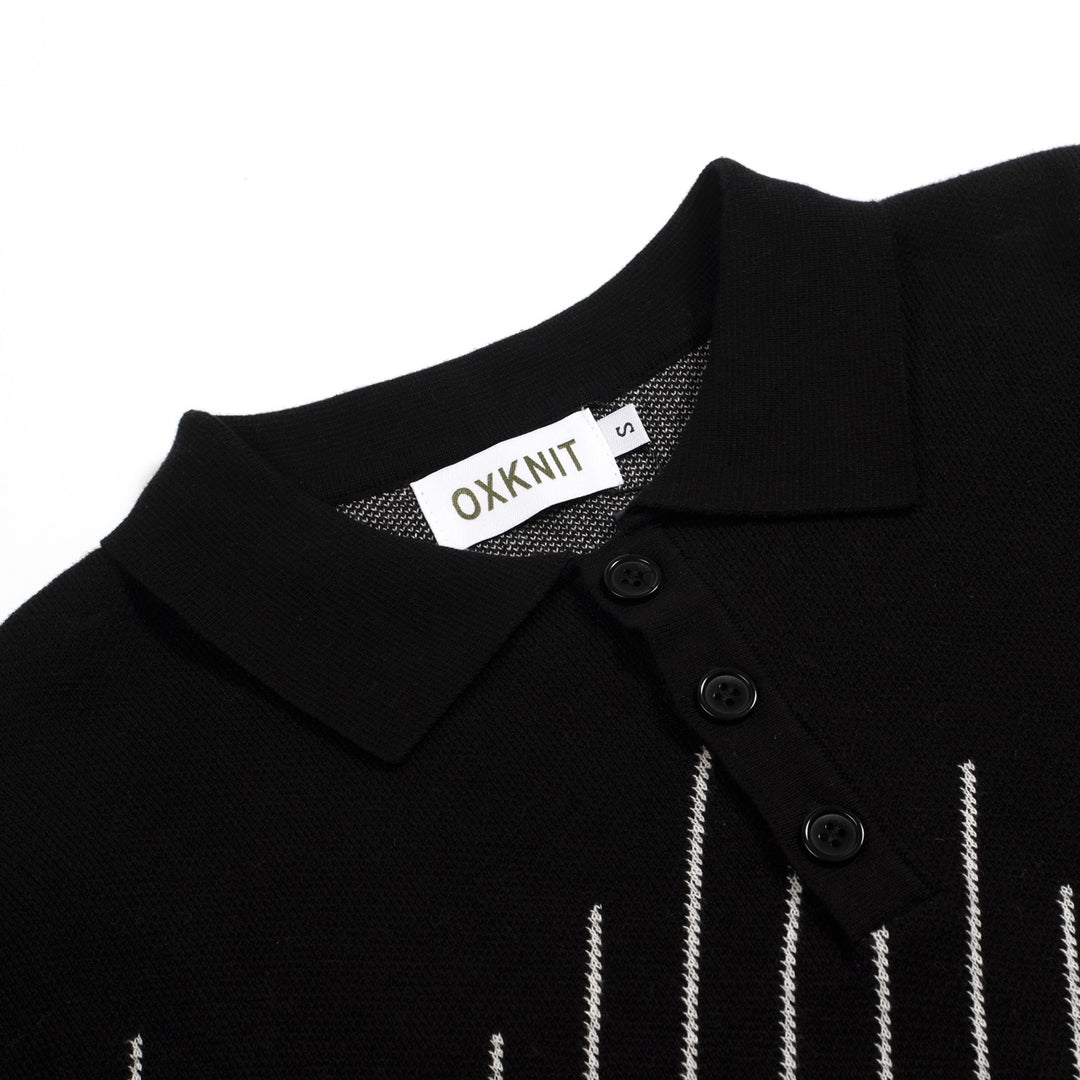 Heren Zwart Retro Old Money Diagonaal Gestreepte Jacquard Polo Gebreid T-Shirt