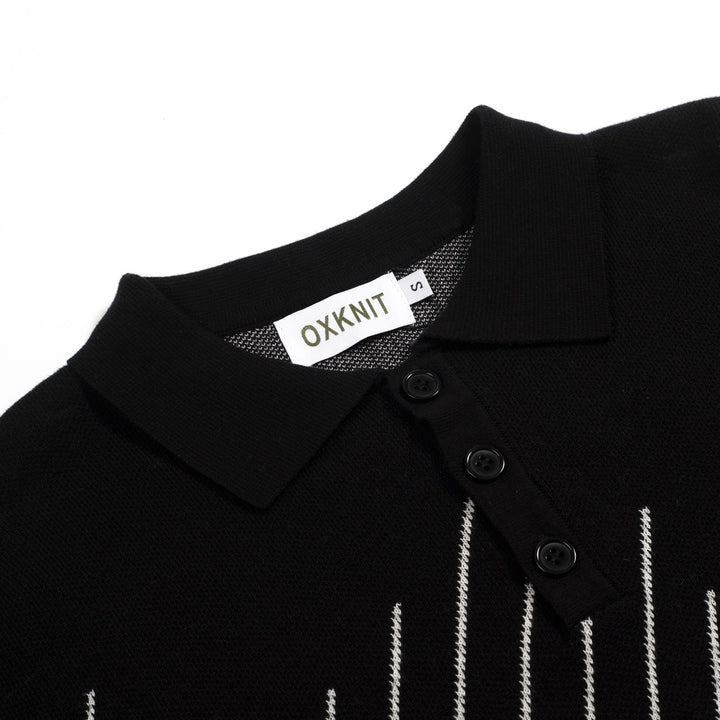 Heren Zwart Retro Old Money Diagonaal Gestreepte Jacquard Polo Gebreid T-Shirt