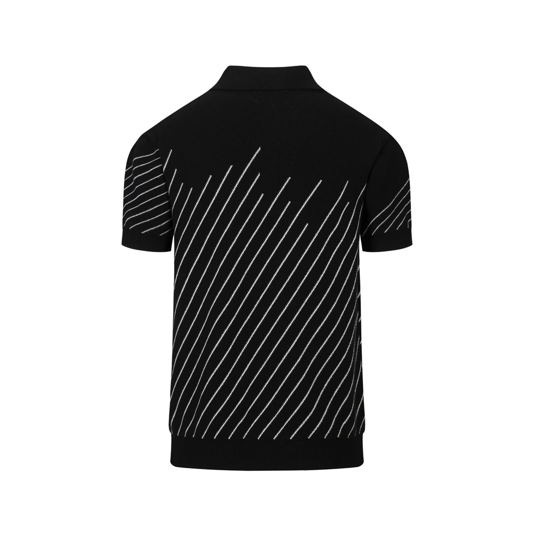 Heren Zwart Retro Old Money Diagonaal Gestreepte Jacquard Polo Gebreid T-Shirt