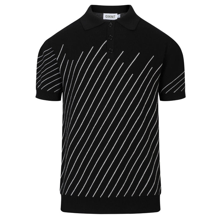 Heren Zwart Retro Old Money Diagonaal Gestreepte Jacquard Polo Gebreid T-Shirt
