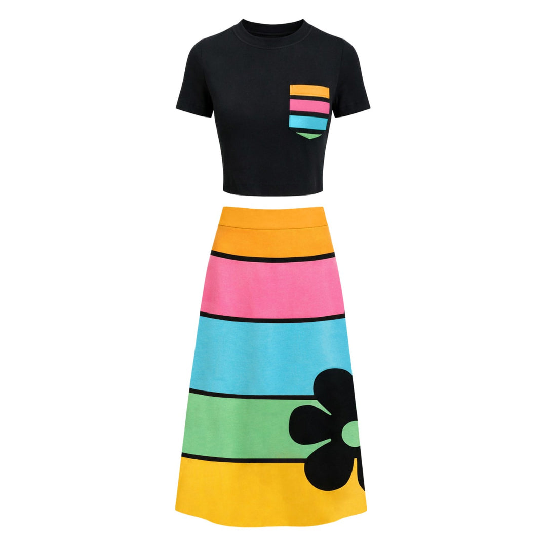 Women's 60s Mod Artistic Jacquard Knit Dress Set, Colored / M Women's 60s Mod Artistic Jacquard Knit Dress Set, Colored / M