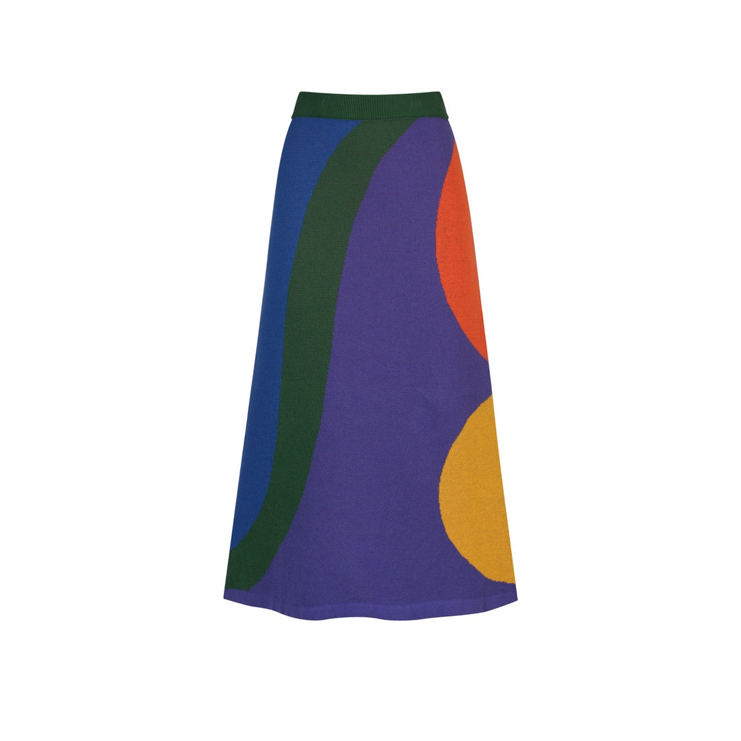 Robe ensemble en maille jacquard à motifs géométriques abstraits des années 70 pour femme