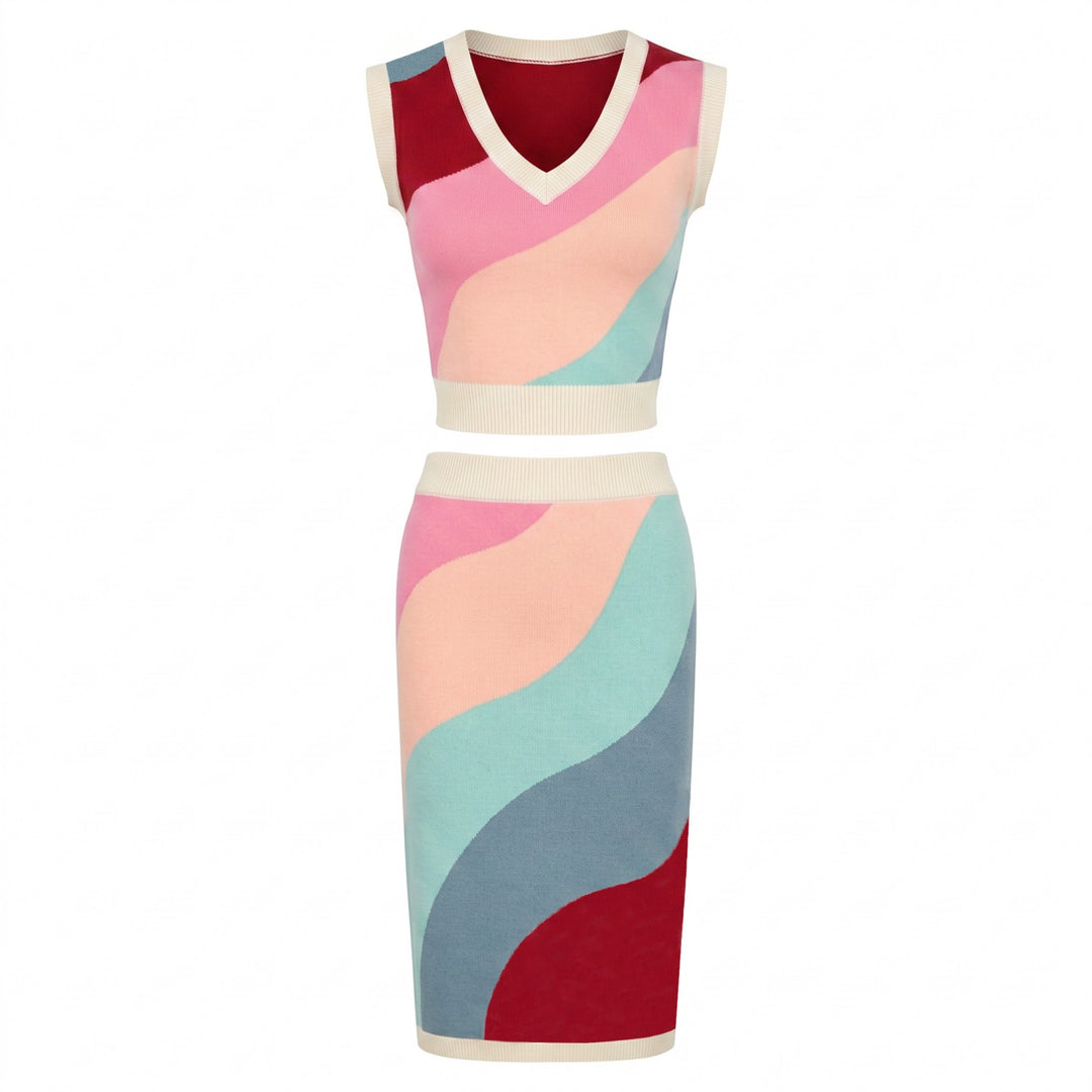 Women's Retro Resort Style Knit Tank Dress Set, Colored / XL Women's Retro Resort Style Knit Tank Dress Set, Colored / XL