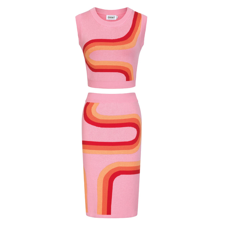 Conjunto de Vestido de Malha Rosa Estilo Espacial dos Anos 60 para Mulher