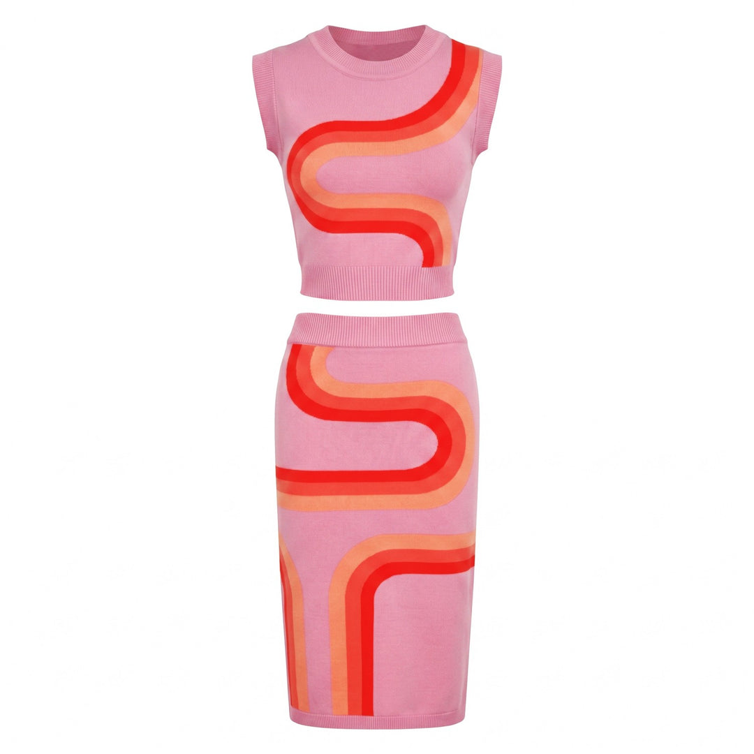 Women's Pink 60s Space Age Style Knit Tank Dress Set, Pink / L Women's Pink 60s Space Age Style Knit Tank Dress Set, Pink / L