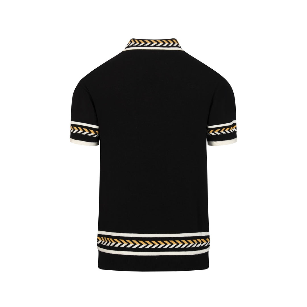 Men's Black Italian Retro Bee Embroidery Polo Knit T-Shirt