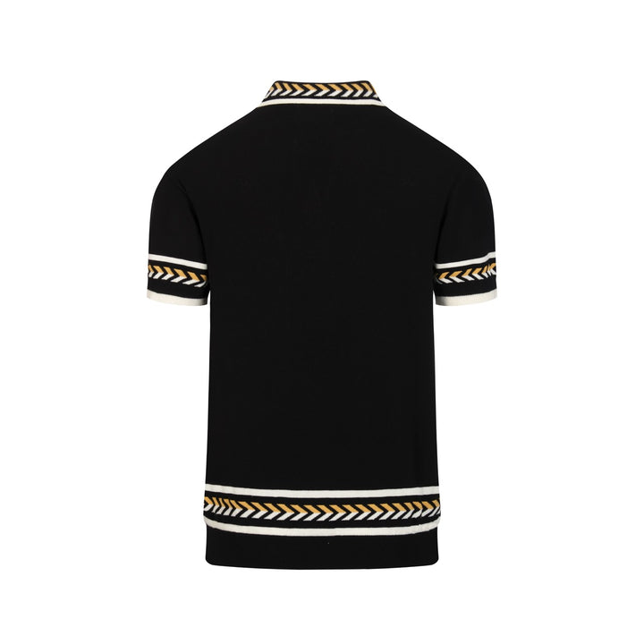 Men's Black Italian Retro Bee Embroidery Polo Knit T-Shirt
