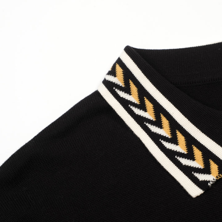 Men's Black Italian Retro Bee Embroidery Polo Knit T-Shirt