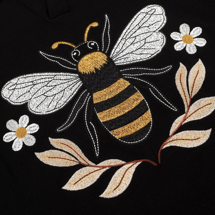 Men's Black Italian Retro Bee Embroidery Polo Knit T-Shirt