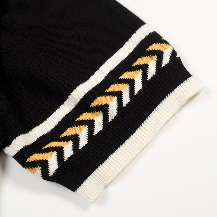 Men's Black Italian Retro Bee Embroidery Polo Knit T-Shirt