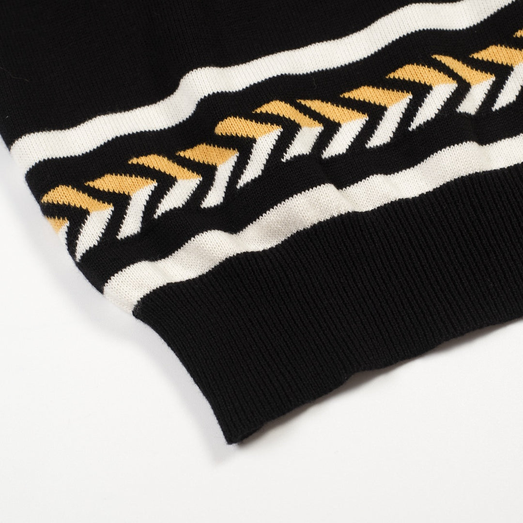 Men's Black Italian Retro Bee Embroidery Polo Knit T-Shirt