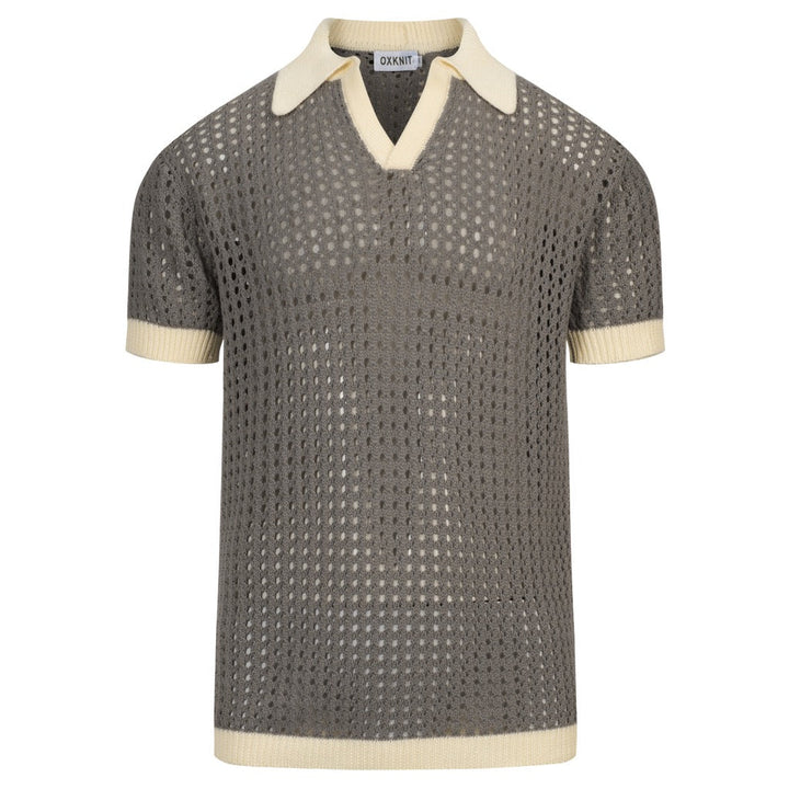 Heren Licht Khaki Retro Casual Vakantie Gehaakte Polo Gebreide T-Shirt