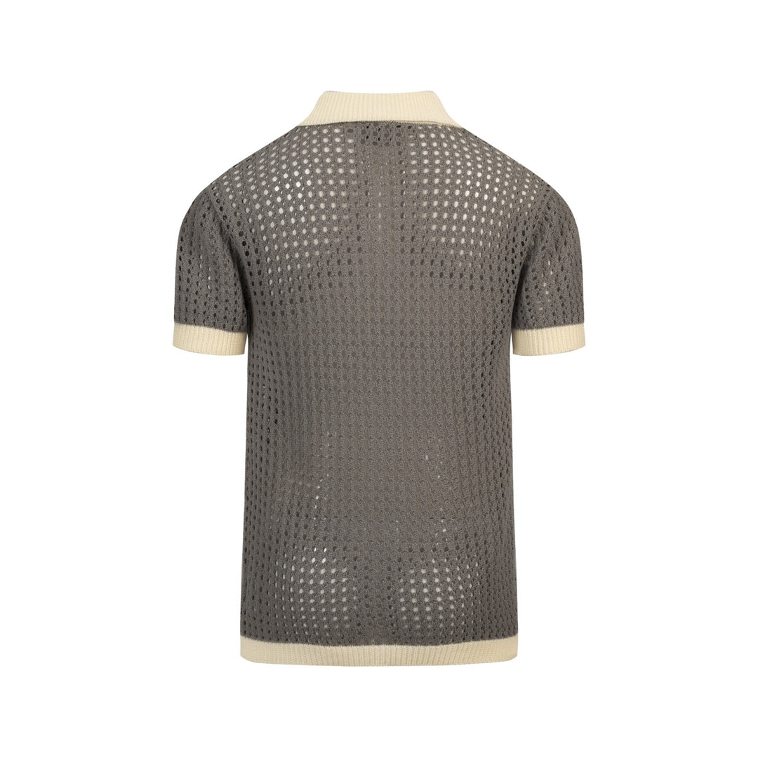 Heren Licht Khaki Retro Casual Vakantie Gehaakte Polo Gebreide T-Shirt