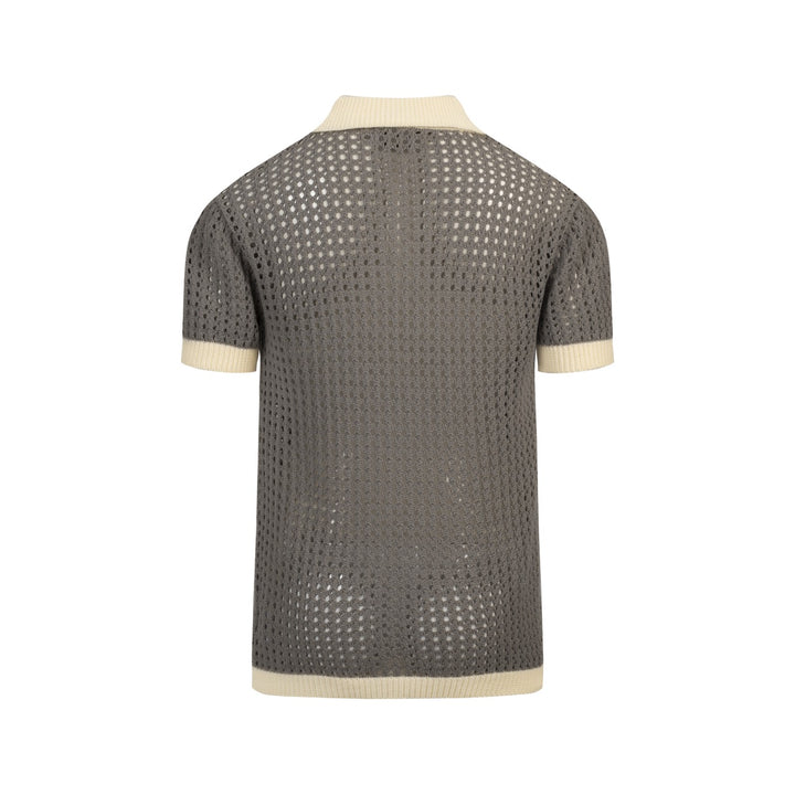 Heren Licht Khaki Retro Casual Vakantie Gehaakte Polo Gebreide T-Shirt