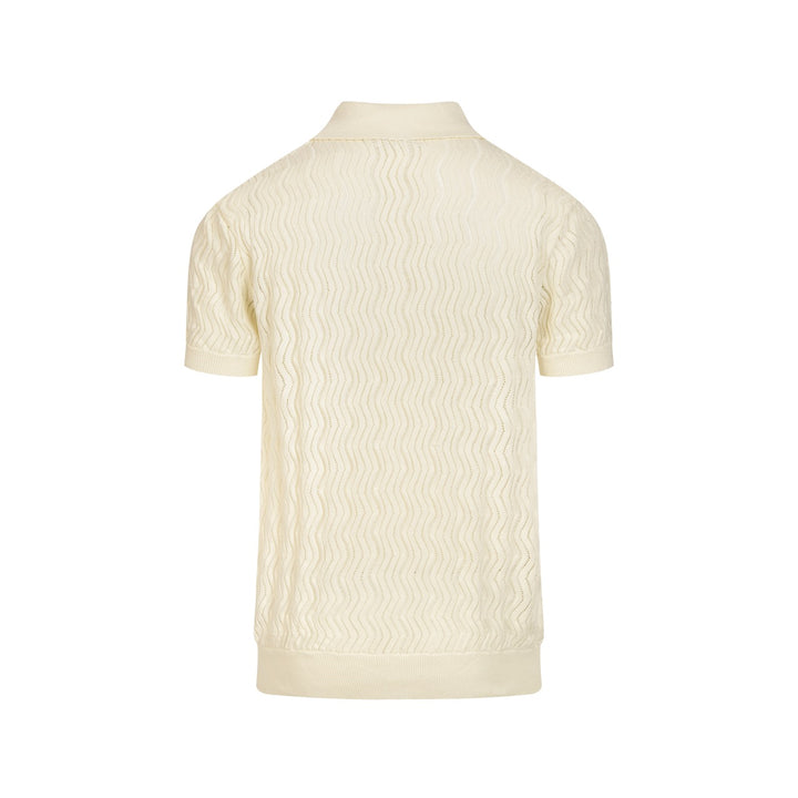 Herr Vit 70-tals Old Money Resort Uthålad Stickad Polo T-shirt